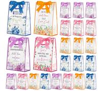 AmazingSpark 24 Pcs Christian Easter Gift Bags with Die Cut Handles Religious Bible Verse Scripture Clear Plastic Treat Bags with Ribbon for Church Party Supplies 7x10x3.15 Inch(Floral)
