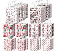 AmazingSpark 24 Pcs Christmas Gift Bags Bulk with Handle Christmas Paper Treat Goodie Bags Holiday Party Favors for Stocking Stuffer Present Wrapping Assorted Sizes, 8 Large, 8 Medium, 8 Small(Bow)