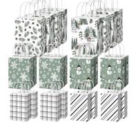 AmazingSpark 24 Pcs Christmas Gift Bags Bulk with Handle Christmas Paper Treat Goodie Bags Holiday Party Favors for Stocking Stuffer Present Wrapping Assorted Sizes, 8 Large, 8 Medium, 8 Small (Tree)