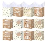 AmazingSpark 24 Pcs Christmas Gift Kraft Paper Bags with Handles Tags Tissue Paper Medium Christmas Bags with Ribbon Handle for Gift Wrapping Holiday Present, 5 x 4.33 x 2.76 Inch(Xmas Tree, Stylish)