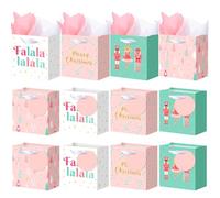 AmazingSpark 24 Pcs Christmas Gift Kraft Paper Bags with Handles Tags Tissue Paper Medium Christmas Bags with Ribbon Handle for Gift Wrapping Holiday Present, 5 x 4.33 x 2.76 Inch (Xmas,Vivid)