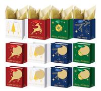 AmazingSpark 24 Pcs Christmas Gift Kraft Paper Bags with Handles Tags Tissue Paper Medium Christmas Bags with Ribbon Handle for Gift Wrapping Holiday Present, 5 x 4.33 x 2.76 Inch(Elf,Classic)