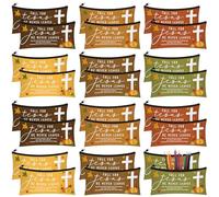 AmazingSpark 24 Pcs Fall Gifts Pencil Pouch Fall Christian Pencil Case Autumn Religious Canvas Cosmetic Bags Inspirational Scripture Makeup Bags for Thanksgiving Students Office Journaling Supplies