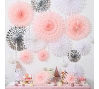 AmazingSpark 24 Pcs Huge Christmas Winter White Pink Paper Snowflakes Large Christmas Snowflake Hanging Decorations with White Icicle and Snowball Ornaments Birthday Party Supplies Indoor Wonderland