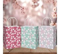 AmazingSpark 24 Pcs Sakura Paper Gift Bags with Handle Pink Floral Goodie Gift Bags Japanese Sakura Cherry Blossom Wrapping Treat Pouches for Women Wedding Birthday Party Bridal Baby Shower Decoration