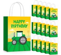 AmazingSpark 24 Pcs Tractor Birthday Gift Bags Green Tractor Theme Party Favor Treat Bag with Handles for Farm Themed Birthday Party Decorations Supplies