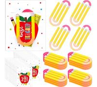 AmazingSpark 24 Set Jumbo Teacher Acrylic Paper Clips Sunday School Appreciation Day Operation with Card Paperclip Bookmark Gift Classroom Supplies (Pencil Style,Teacher Gift)