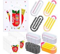 AmazingSpark 24 Set Jumbo Teacher Acrylic Paper Clips Sunday School Appreciation Day Operation with Card Paperclip Bookmark Gift Classroom Supplies (Mixed Styles,Teacher Gift)