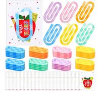 AmazingSpark 24 Set Jumbo Teacher Acrylic Paper Clips Sunday School Appreciation Day Operation with Card Paperclip Bookmark Gift Classroom Supplies (Colorful Plaid Styles,Teacher Gift)