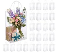 AmazingSpark 25 Pack 9"x7"x3" Large Clear Plastic Gift Bags with Handles