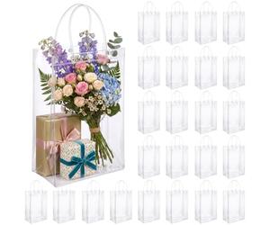 AmazingSpark 25 Pack 9"x7"x3" Large Clear Plastic Gift Bags with Handles