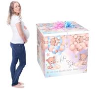 AmazingSpark - 28" Jumbo Gift Box Kit with Oversized Box, Giant Bows for Gender Reveal Baby Shower, Birthday Party Decorations (Boho Teddy Bear)