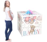 AmazingSpark 28in Giant Gender Reveal Gift Box Kit, We Can Bearly Wait | Extra Large White Gift Box for Balloon, Jumbo Baby Shower Box for Boy or Girl Gender Reveal Birthday Party Decor