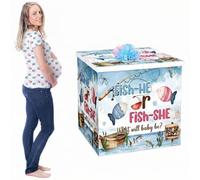 AmazingSpark 28in Jumbo Gender Reveal Gift Box Kit with Oversized Box Giant Pull Bows for Gender Reveal Baby Shower Birthday Party Decor(Fishing)