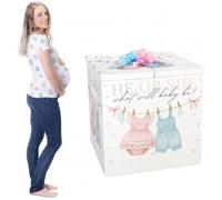 AmazingSpark 28in Jumbo Gender Reveal Gift Box Kit with Oversized Box Giant Pull Bows for Gender Reveal Baby Shower Birthday Party Decor (Baby Clothes)