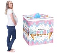 AmazingSpark 28in Jumbo Gender Reveal Gift Box Kit with Oversized Box Giant Pull Bows for Gender Reveal Baby Shower Birthday Party Decor(What's the Scoop)