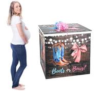 AmazingSpark 28in Jumbo Gender Reveal Gift Box Kit with Oversized Box Giant Pull Bows for Gender Reveal Baby Shower Birthday Party Decor(Boots or Bows)