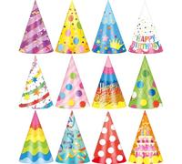 AmazingSpark 36 Pcs Happy Birthday Cone Hats Colorful Paper Crowns Headwear Birthday Party Hats Cake Balloons Confetti Headbands Photo Props for Students School Classroom Party Supplies Favors