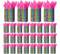 AmazingSpark 36 Pcs Leopard Party Decor Cheetah Party Gift Bags Neon Leopard Print Bags with Handle and Rose Red Tissue Paper for Wild Animal Cheetah Theme Birthday Decorations