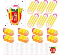 AmazingSpark 36 Set Jumbo Teacher Acrylic Paper Clips Sunday School Appreciation Day Operation with Card Paperclip Bookmark Gift Classroom Supplies (Pencil Style,Teacher Gift)