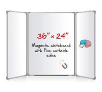 AmazingSpark 36” x 24” Foldable Whiteboard Dry Erase Board Large Tri Folding Whiteboard Magnetic Dry Erase Board, Wall Aluminium Frame and Pen Tray for Office, Home