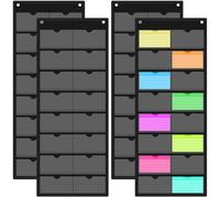 AmazingSpark 4 Pack 3'' x 5'' Index Card Holder Sleeve 16 Slot Plastic Organizer Black Hanging Wall Mount Business Note Card Holder PVC Clear Organizer Pocket for Classroom Office Library Home