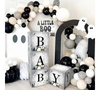 AmazingSpark 4 Pcs Halloween Little Boo Baby Shower Boxes with Letters Ghost Balloon Boxes Decor Blocks Baby Shower Centerpiece for Happy Boo Day Birthday Party Supplies Photography Prop