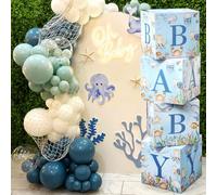 AmazingSpark 4 Pcs Ocean Animal Baby Shower Boxes with Letters Under The Sea Candy Box Decor with Letters Blocks Baby Shower Centerpiece for Party Backdrop