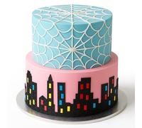 AmazingSpark 4 Pieces City Cake Border Decoration Toppers Stick On or Lay On Building Images Lighted City Backdrop for Cakes Wrap Desserts Birthday Party Decorating Supplies (Black)