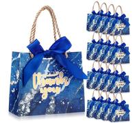 AmazingSpark 40 Pack Small Thank You Gift Bags with Handles 5.5''x 2.4''x4.7'' Mini Gift Bags Paper Bulk Marble with Bow Ribbon for Party Favor Wedding Birthday Bridal Shower(Royal Blue)