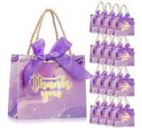 AmazingSpark 40 Pack Small Thank You Gift Bags with Handles 5.5''x 2.4''x4.7'' Mini Gift Bags Paper Bulk Marble with Bow Ribbon for Party Favor Wedding Birthday Bridal Shower(Purple)