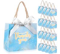AmazingSpark 40 Pack Small Thank You Gift Bags with Handles 5.5''x 2.4''x4.7'' Mini Gift Bags Paper Bulk Marble with Bow Ribbon for Party Favor Wedding Birthday Bridal Shower(Light Blue)