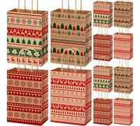 AmazingSpark 48 Pcs Christmas Kraft Gift Bags with Handles 4 Designs 5.91 x 3.15 x 8.27 Inches Xmas Paper Goody Bags Bulk for Treat Red and Green Holiday Party Favors Decoration Supplies(Retro)