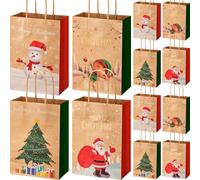 AmazingSpark 48 Pcs Christmas Kraft Gift Bags with Handles 4 Designs 5.91 x 3.15 x 8.27 Inches Xmas Paper Goody Bags Bulk for Treat Red and Green Holiday Party Favors Decoration Supplies(Classic)