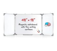 AmazingSpark 48” x 18” Foldable Whiteboard Dry Erase Board Large Tri Folding Whiteboard Magnetic Dry Erase Board, Wall Aluminium Frame and Flip Out Pen Tray for Office, Home