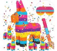 AmazingSpark 5 Pcs 21" Cinco De Mayo Large Rainbow Donkey Piñata Set with 4 Pack 7" Rainbow Mini Donkey for Piñata Mexican Theme Party Decor Carnivals Festivals Taco Tuesday Event Birthdays Party