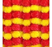 AmazingSpark 5 Pcs Marigold Garland Mexican Día De Los Muertos Decorations 5 ft Diwali Garland Long Strands Flowers Artificial Marigold for Day of The Dead Diwali Pooja Indian Decor (Red,Yellow)