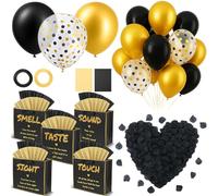 AmazingSpark 5 Senses Gift Bags for Him Her Five Senses Gift Bags Decoration with Rose Petals Balloon for Party Tissue Paper Petals Black Present Boxes for Birthday Anniversary, Wedding