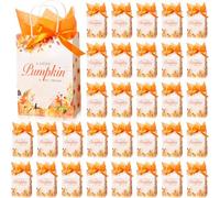 AmazingSpark 50 Packs Fall Baby Shower Gifts Bags Pumpkin Baby Shower Favor Bags with Handle and Decorative Tissue Paper for Guests Gifts Birthday Party Favors Thanksgiving Autumn(Orange)