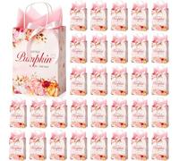 AmazingSpark 50 Packs Fall Baby Shower Gifts Bags Pumpkin Baby Shower Favor Bags with Handle and Decorative Tissue Paper for Guests Gifts Birthday Party Favors Thanksgiving Autumn(Pink)
