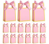 AmazingSpark 50 Pcs Pink Gold Mini Gift Bags Bulk 6.3 x 3.9 x 2.8 Inch Party Favors Elegant Small Gift Bags with Handles and Ribbon Bows for Wedding Birthday Bridal Baby Shower Party Favors