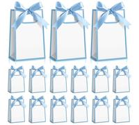 AmazingSpark 50 Pcs White Blue Mini Gift Bags Bulk 6.3 x 3.9 x 2.8 Inch Party Favors Elegant Small Gift Bags with Handles and Ribbon Bows for Wedding Birthday Bridal Baby Shower Party Favors