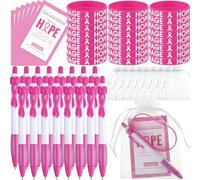 AmazingSpark 50 Set Breast Cancer Awareness Gifts Include Cancer Awareness Ribbon Pen Hope Courage Bracelets Faith Inspirational Card Organza Bags for Women Event Charity Party