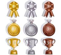 AmazingSpark 54 Pcs Assorted Award Ribbon Cutouts Gold Silver Bronze Medals Classic Trophy Rosette Accents 1st 2nd 3rd Place Recognition Achievement Award Cutouts for Classroom School Diploma