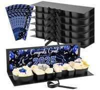 AmazingSpark 6 Pack Graduation Flower Gift Box Grad Letter Empty Graduation Box for Flowers with 6Pcs Class of 2025 Sticker Cardboard Fillable Chocolate Gift Favor Box for Congrats Grad (Blue)