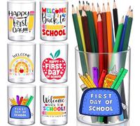AmazingSpark 6 Pcs Back to School Pencil Holder Plastic Pencil Dispenser for Classroom Clear Desktop Pen Cup Makeup Brush Holder Desktop Stationery Organizer for First Day of School Office Home