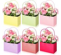 AmazingSpark 6 Set Flower Gift Boxes with Floral Foam Blocks Flower Carrier Bags for Bouquets Paper Bouquet Bags with Handle for Floral Arrangement Graduation Birthday Wedding Party Favor (Colorful)