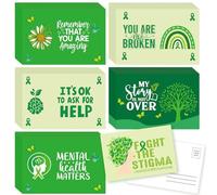 AmazingSpark 72 Pcs Mental Health Awareness Postcards Fight The Stigma Blank Postcard 4 x 6 Inch Green Ribbon Positive Psychology Affirmations Mental Health Cards for Fundraiser Home Party Gifts