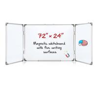 AmazingSpark 72" X 24" Foldable Magnetic Whiteboard Dry Erase Board | Three Panel Design with Pen Tray, Aluminum Frame, Magnetic for Office Home Classroom, Wall Mount Portable Whiteboard