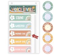 AmazingSpark Boho Voice Level Lights for Classroom with 5 Pack LED Puck Lights 24"x16" Voice Level Chart Poster Sets for Bulletin Board Noise Pocket Chart for Teacher Back to School Classroom Decor